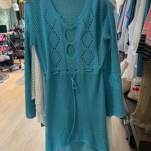Teal Crochet Knit Dress